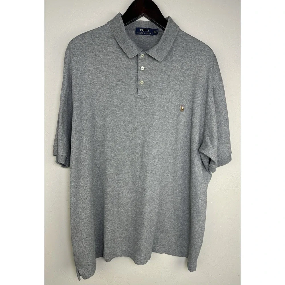 Polo Ralph Lauren Men's 2XLT Tall Gray Cotton Polo Shirt Short Sleeve Pony Logo